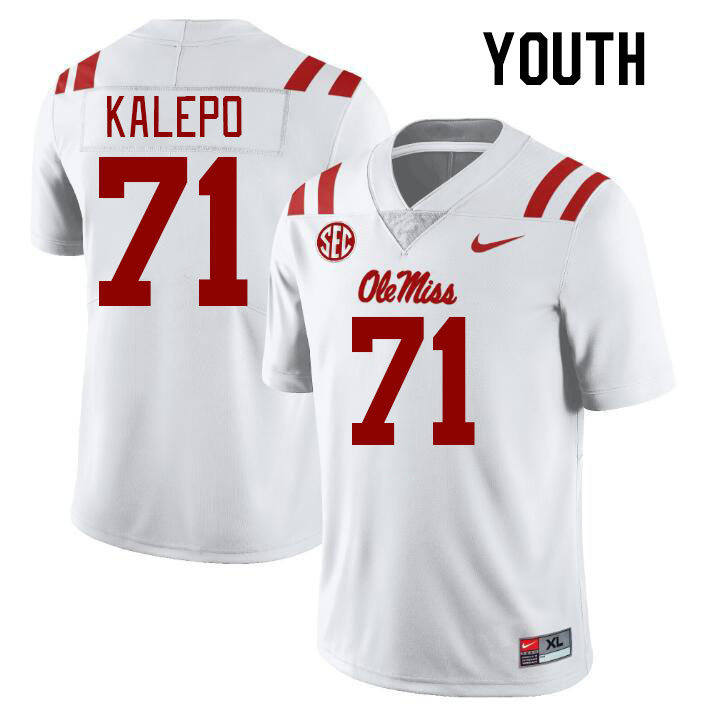 Youth #71 Nate Kalepo Ole Miss Rebels College Football Jerseys Stitched-White